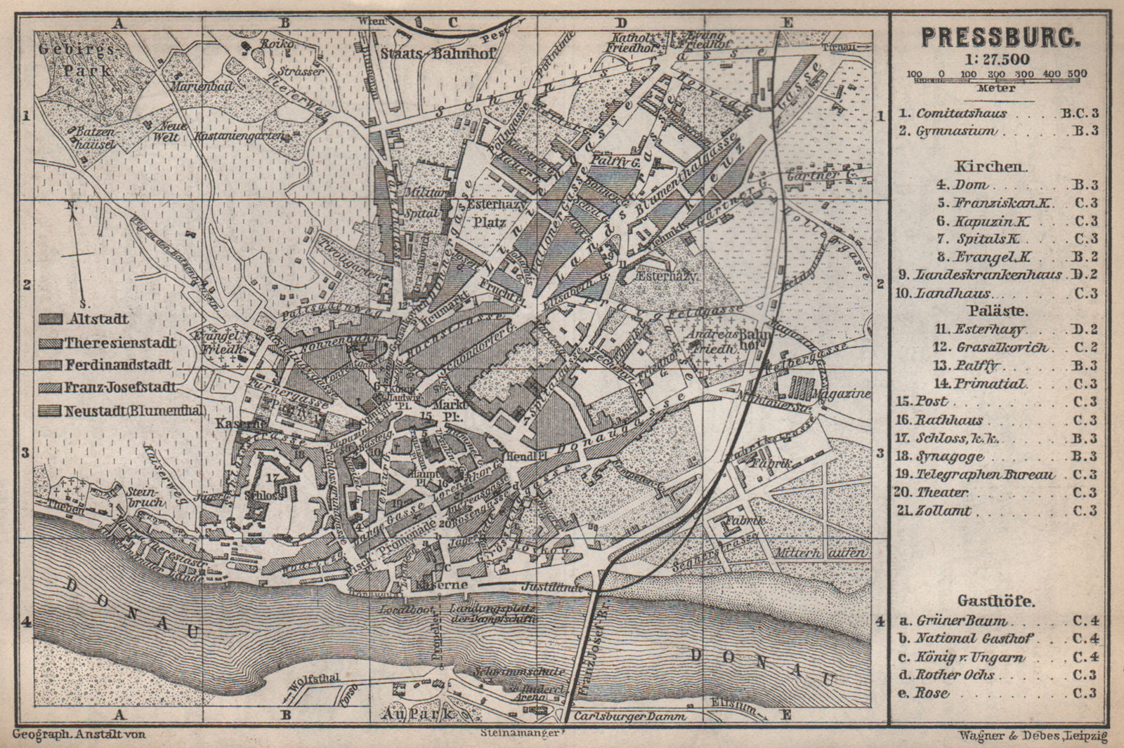 BRATISLAVA town city plan mesta. Pressburg Presporok Pozsony. Slovakia 1896 map